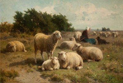 Dutch Landscape with Shepherdess by Cornelis van Leemputten